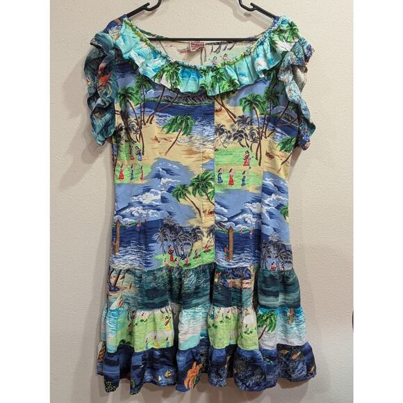 Women's short sleeve tropical print tiered dress by Magic of the Moon size M - Picture 2 of 8